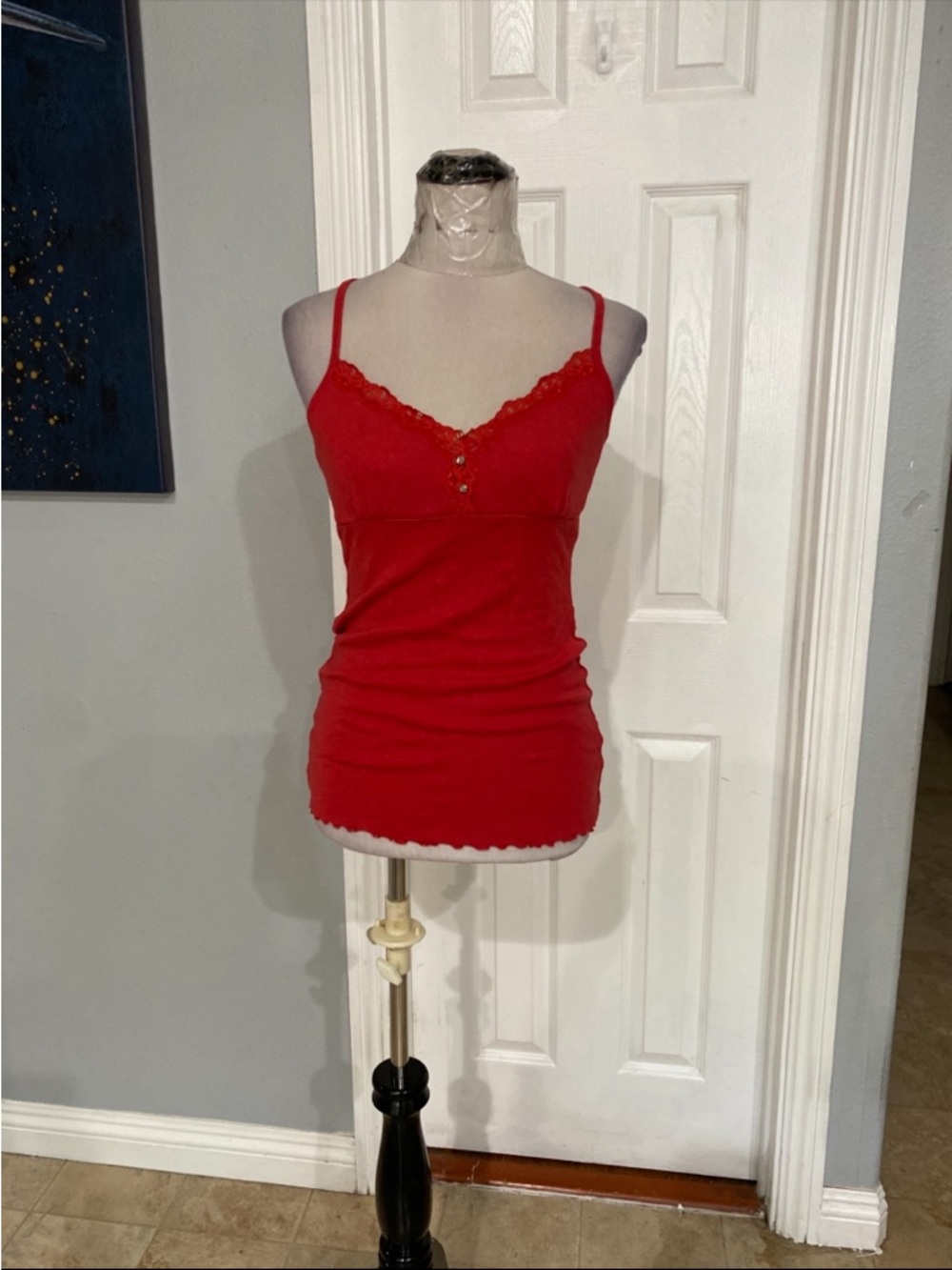 Guess Jeans Women Medium Y2K Red Lace Spaghetti Camisole Tops